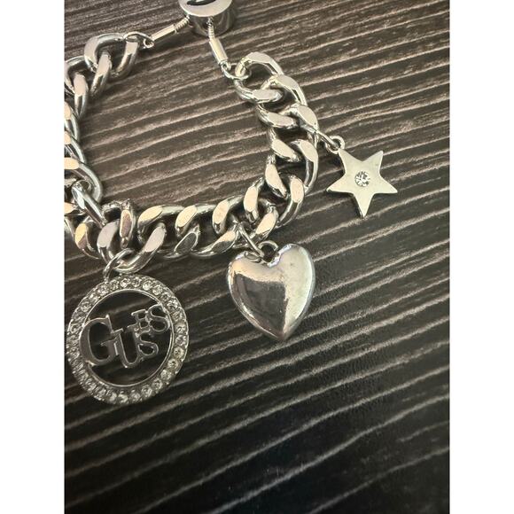 Vintage Guess Rhinestone Charm Bracelet w/ Adjustable Clasp - Picture 4 of 5